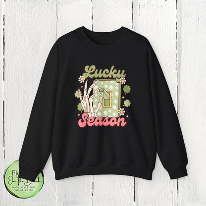 St Patrick's Day Crewneck Sweatshirt, Lucky Season Skeleton Hand Light Switch, Unisex Heavy Blend Pullover, Gift for St Paddy's Day,