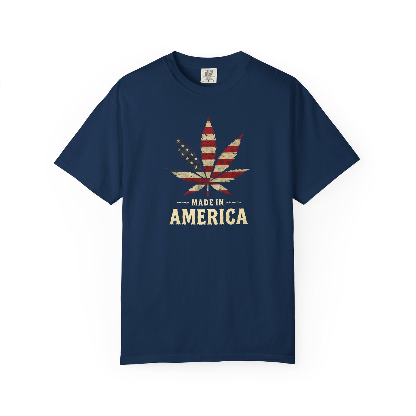 Patriotic Cannabis T-Shirt, Unisex Graphic Tee, 4th of July Shirt, Festival Wear, Gift for Stoners, USA Flag Weed Shirt, Unisex Garment-Dyed