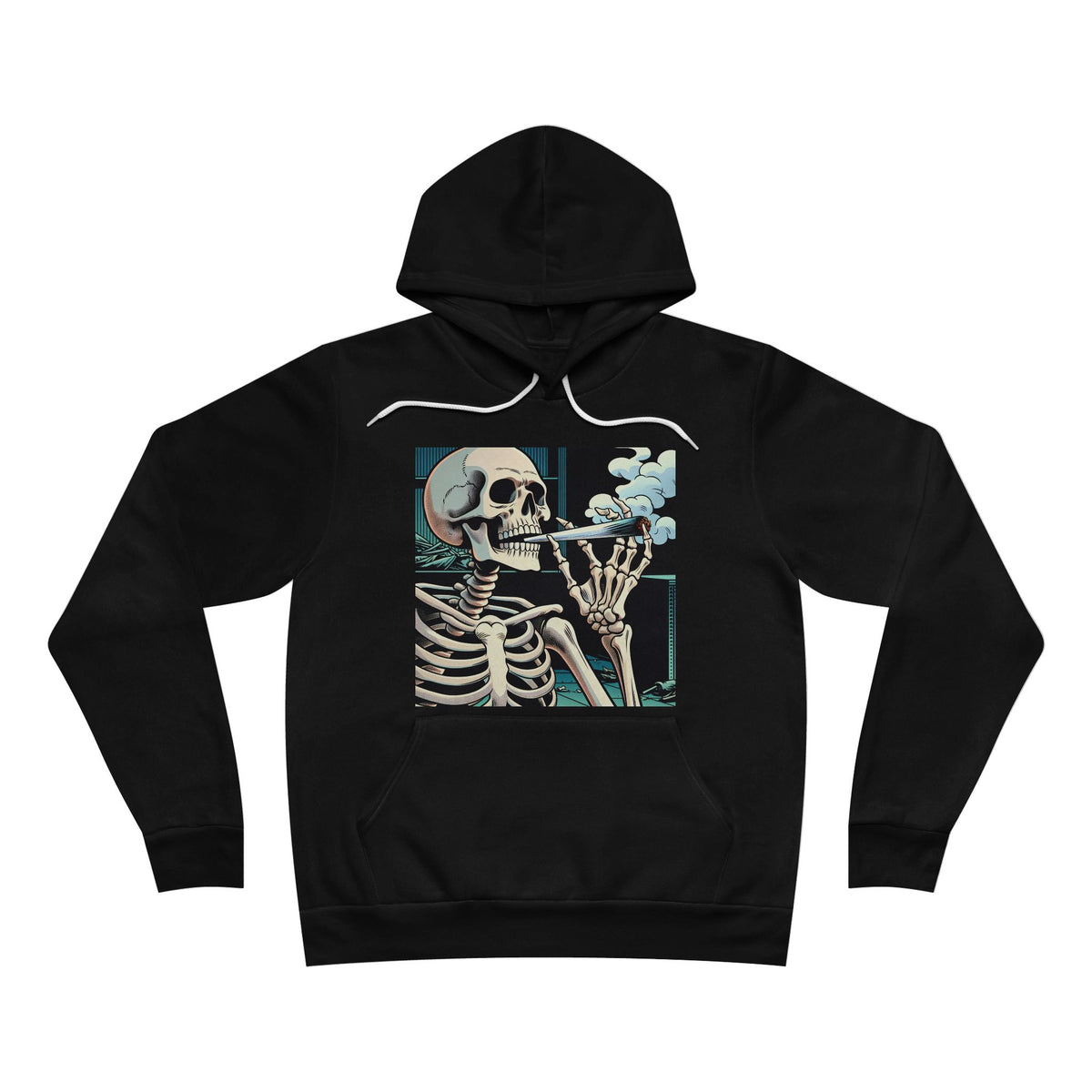 Skeleton Smoking Hoodie — Retro Skull Graphic Pullover