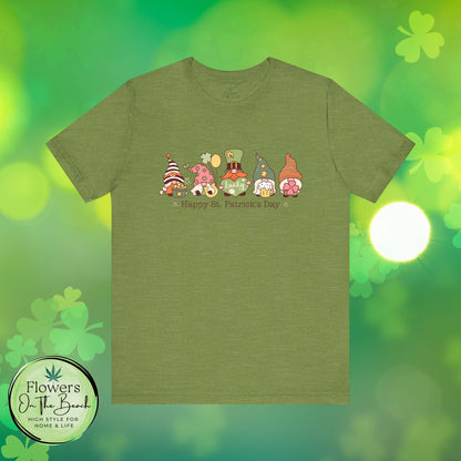 St Patrick's Day Tee, Gnomes Shirt, Happy St Patricks Day T-Shirt, Unisex Jersey, Holiday Gift, Green Clover Top