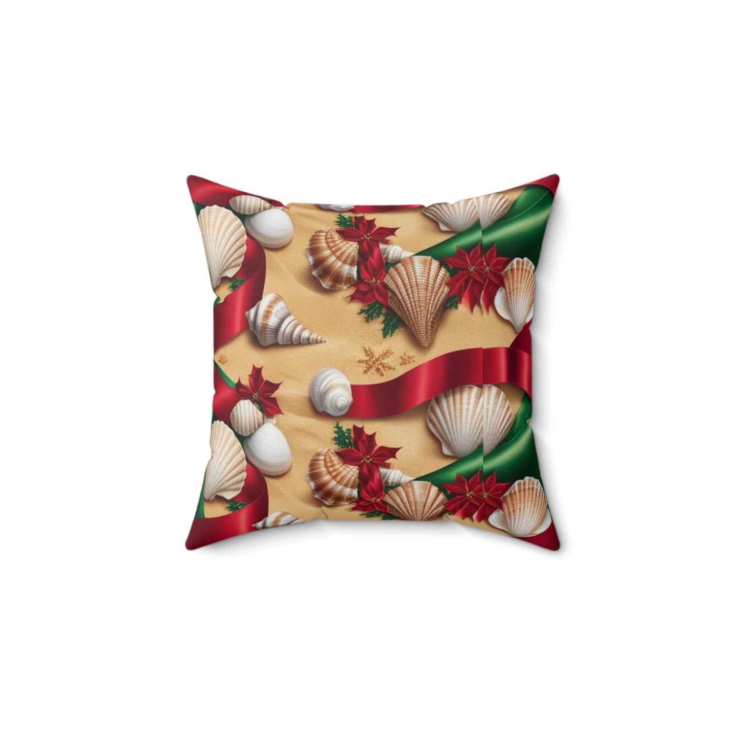 Beachy Holiday Pillow, Square Pillow, Throw Pillow, Home Decor, Coastal Pillow, Seashell Pillow, Ribbon Pillow