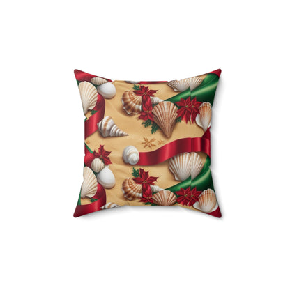 Beachy Holiday Pillow, Square Pillow, Throw Pillow, Home Decor, Coastal Pillow, Seashell Pillow, Ribbon Pillow