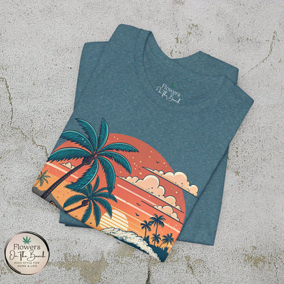 Beach Sunset Surfboards T-Shirt, Ocean Wave Tee, Summer Vacation Top, Beach Lover Shirt, Tropical Beach Apparel