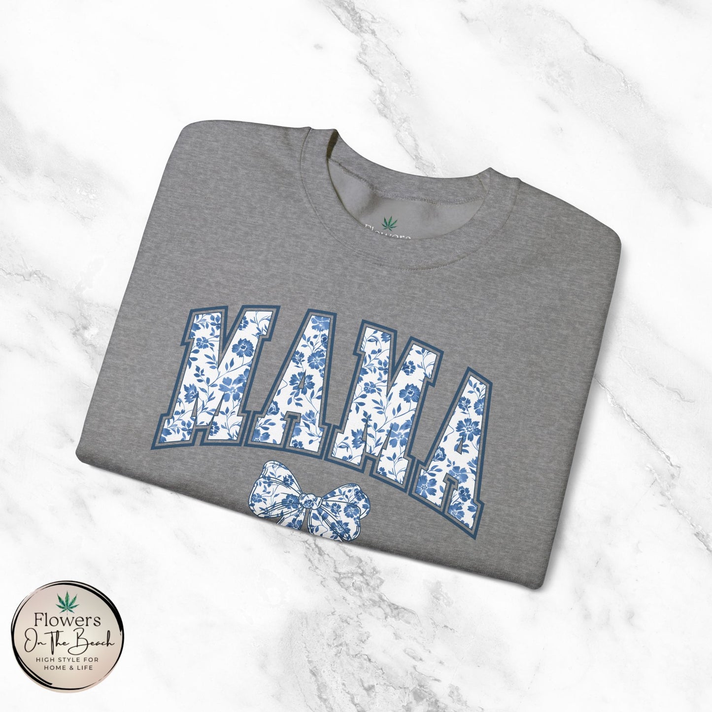 Floral Mama Coquette Blue Flowers Crewneck Sweatshirt, Mother's Day Gift, Gift for Her, Mom Apparel, Floral Sweatshirt, Boy Mom Sweatshirt