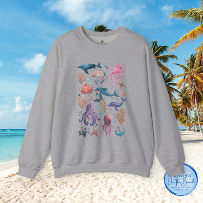 Ocean Lover Sweatshirt, Marine Animals Unisex Crewneck Jumper, Ocean Life Pullover, Nautical Sweatshirt, Sea Creatures Sweater
