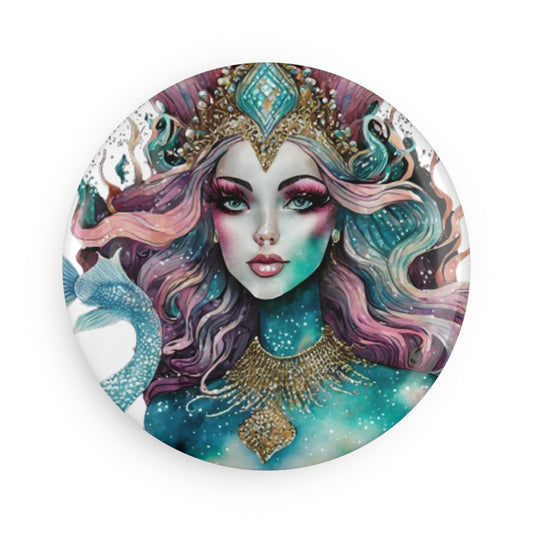 Magical Mermaid Button Magnet - Ocean Decor, Fantasy Gift, Mystical Gifts, Kitchen Decor, Fantasy Deep Sea Lovers