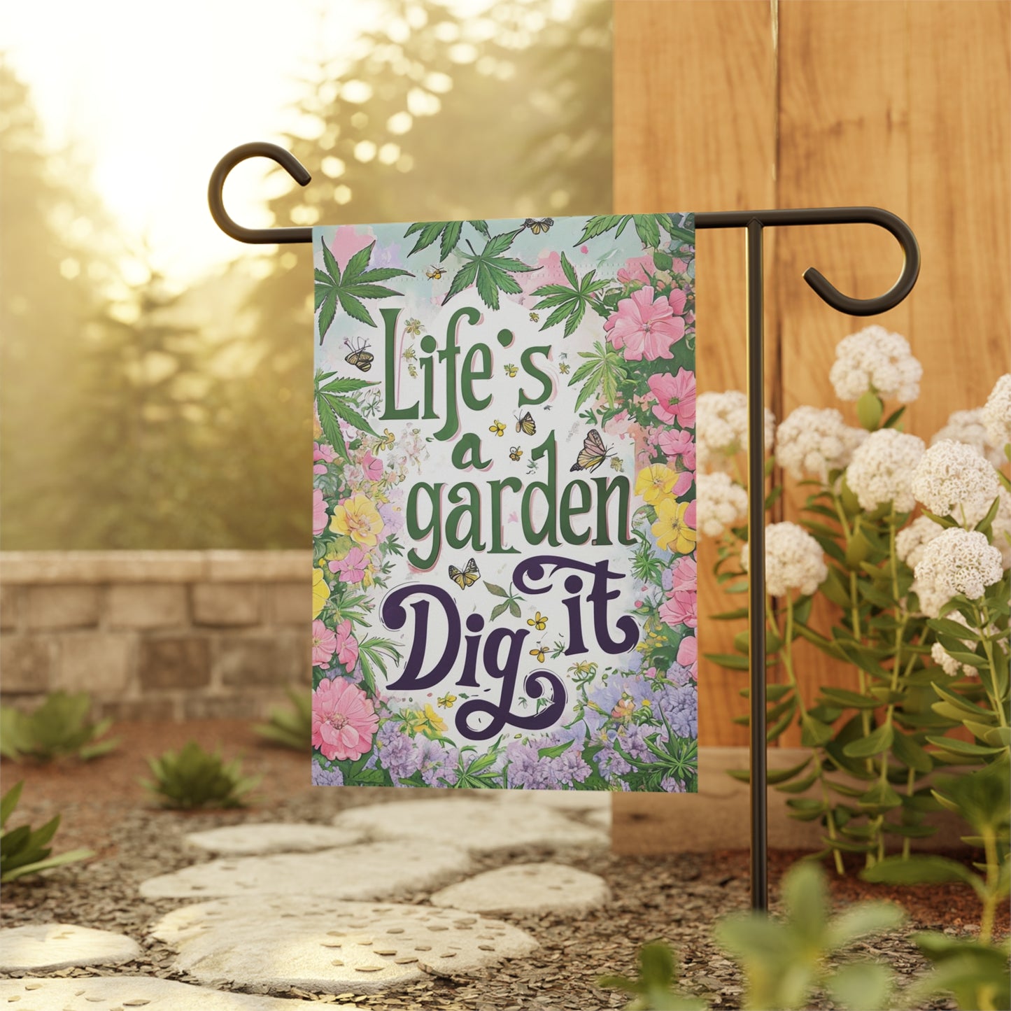 Garden Flag, Life's a Garden, Dig It Phrase, Subtle Cannabis Leaves, Flowers, Outdoor Decoration, Joe Dirt Flag, Gardening Gift