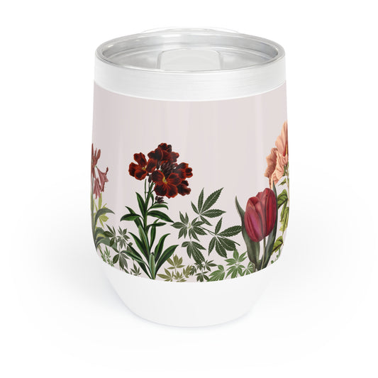 Wine Tumbler - Stylish Flowers and Cannabis Design, Classy Stoner Gift, Elegant Weed-lover Gift, 420