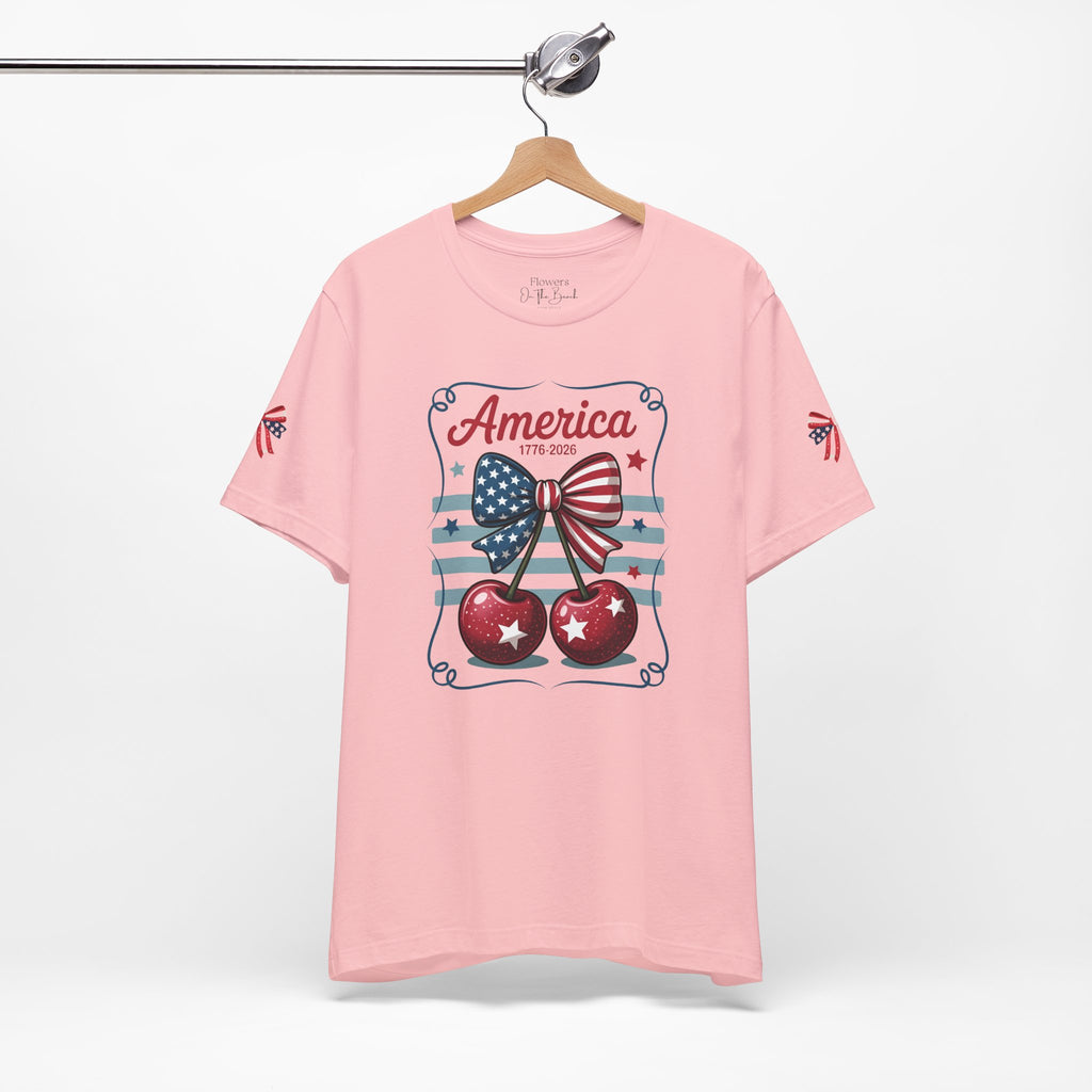 Patriotic 250th Cherries & Bows Tee — America's 250th Anniversary T-Shirt