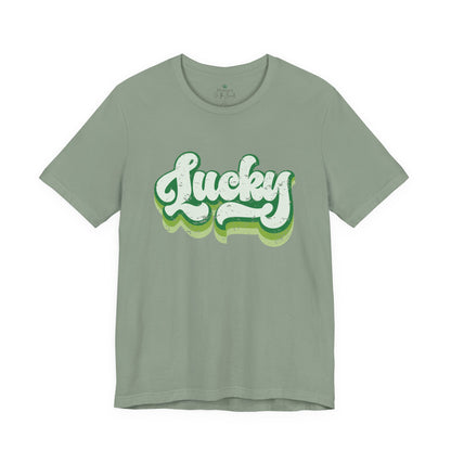 St Patrick's Day Lucky Tee, Simple Retro Unisex Jersey Shirt, Irish Shamrock Top, Green Clover T-Shirt Gift, Vintage Festival Clothing