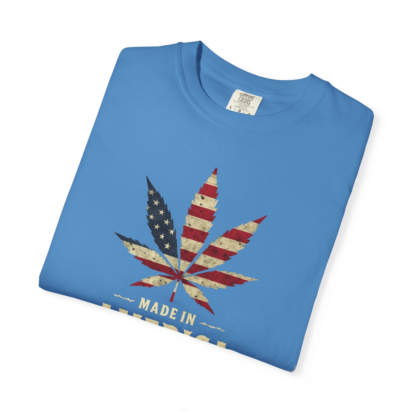Patriotic Cannabis T-Shirt, Unisex Graphic Tee, 4th of July Shirt, Festival Wear, Gift for Stoners, USA Flag Weed Shirt, Unisex Garment-Dyed