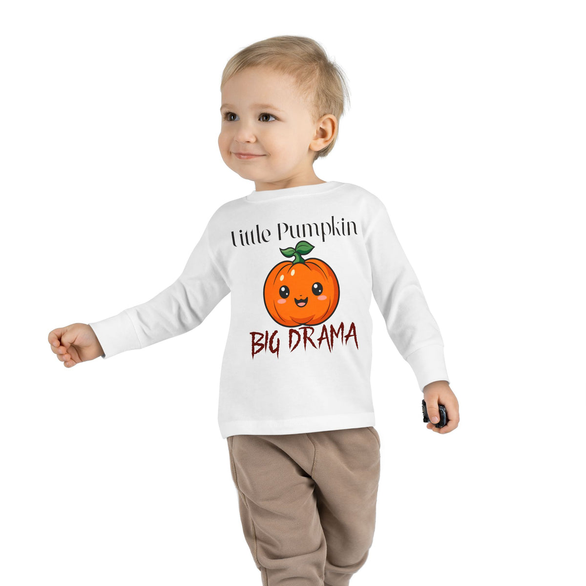Toddler Long Sleeve Tee — "Little Pumpkin, Big Drama" Halloween Shirt