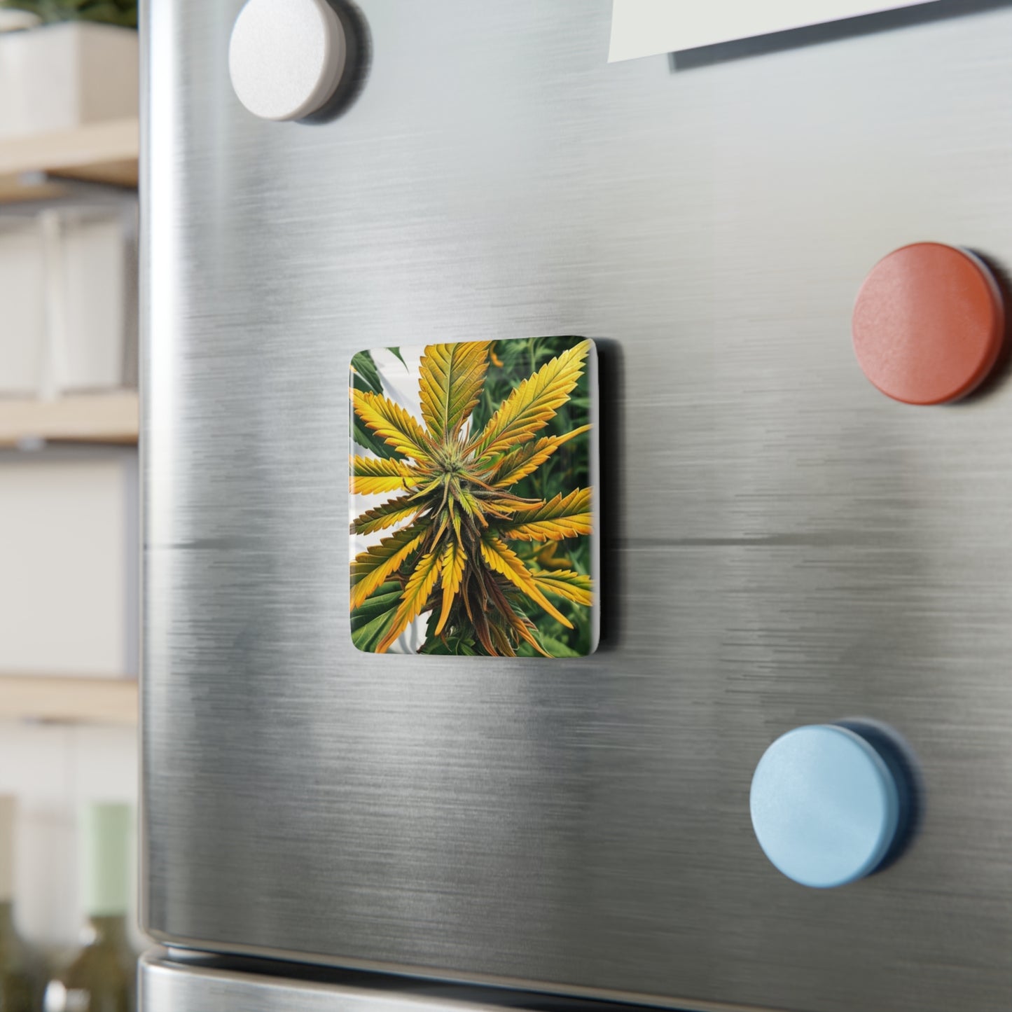 Porcelain Magnet, Square - Bold Yellow Cannabis Plant Magnet, Marijuana Gift, Weed Decor, 420 Stocking Stuffer, Weed Lover Magnet, 420 Decor
