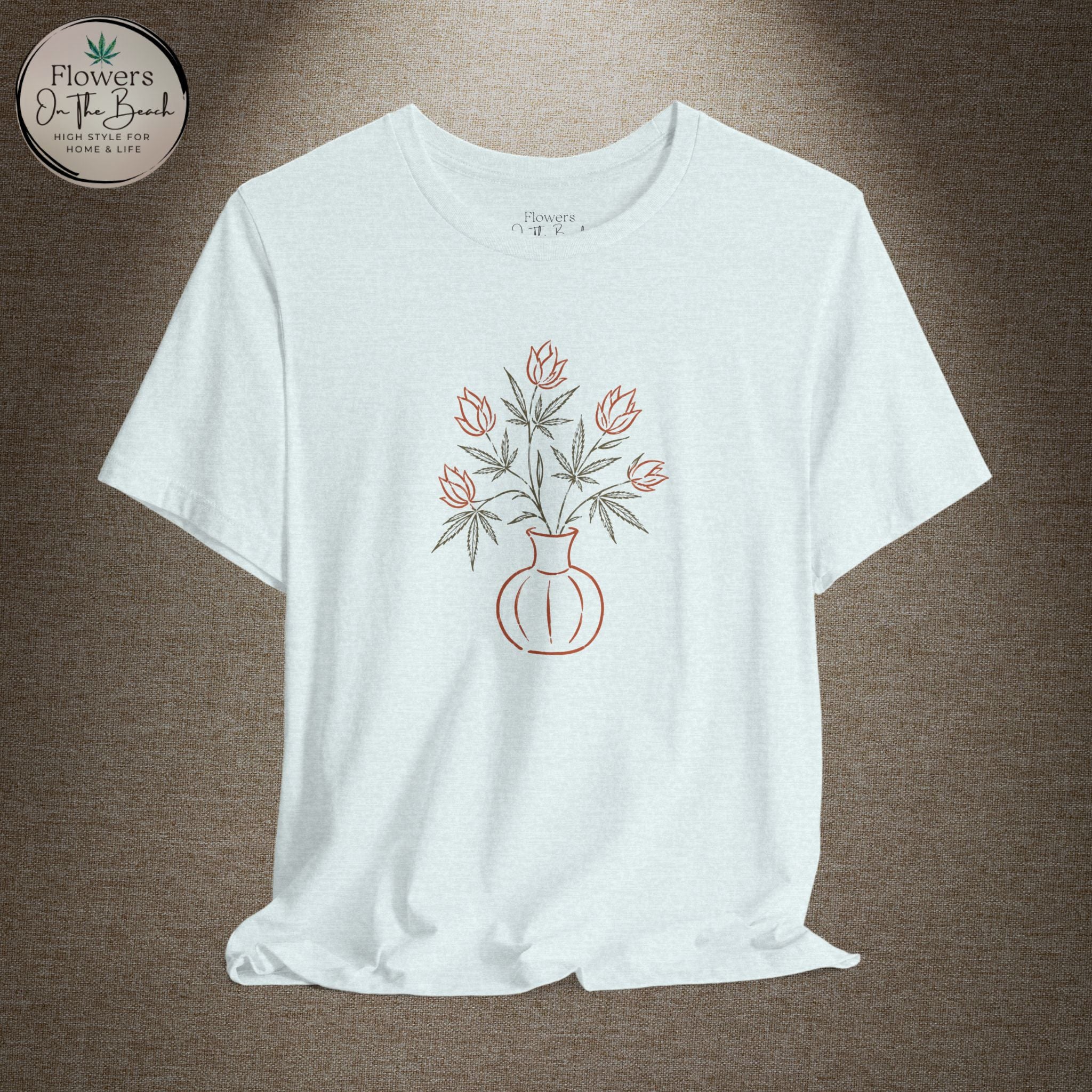 Subtle Cannabis & Floral Tee — Minimal Line Art Botanical T-Shirt