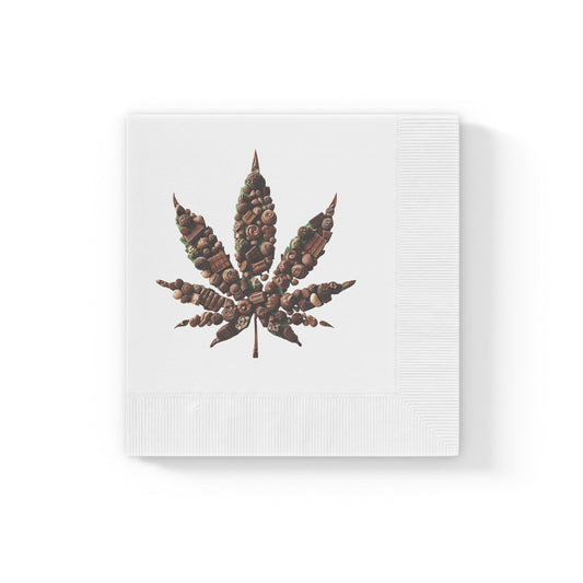 Dinner Napkins, Chocolate Weed Leaf Edible Food Stoner Party Gifts, Weed Pun Decorative Napkins, White Coined