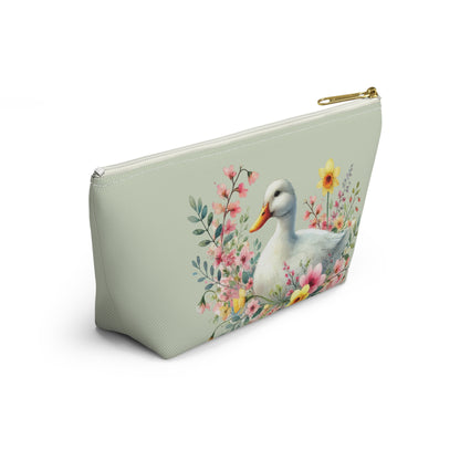 Personalized Floral Duck Accessory Pouch, Cute Makeup Bag, Spring Gift, Organizer, Easter Decor, Flower-Themed Storage