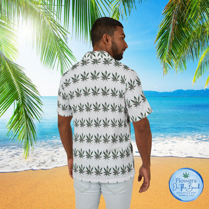 Men's Weed Hawaiian Shirt, Watercolor Marijuana Aloha Shirt, Tropical Cannabis Button-Up, Rasta Leaf Beach Shirt, Summer 420 Party