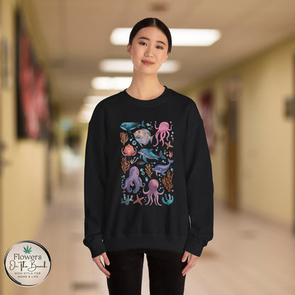 Ocean Lover Sweatshirt, Marine Animals Unisex Crewneck Jumper, Ocean Life Pullover, Nautical Sweatshirt, Sea Creatures Sweater