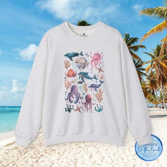 Ocean Lover Sweatshirt, Marine Animals Unisex Crewneck Jumper, Ocean Life Pullover, Nautical Sweatshirt, Sea Creatures Sweater