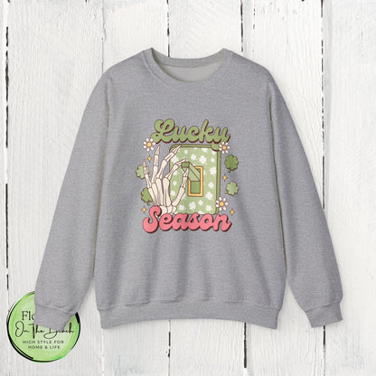 St Patrick's Day Crewneck Sweatshirt, Lucky Season Skeleton Hand Light Switch, Unisex Heavy Blend Pullover, Gift for St Paddy's Day,