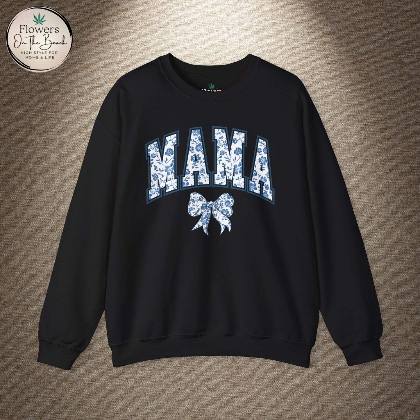 Floral Mama Coquette Blue Flowers Crewneck Sweatshirt, Mother's Day Gift, Gift for Her, Mom Apparel, Floral Sweatshirt, Boy Mom Sweatshirt