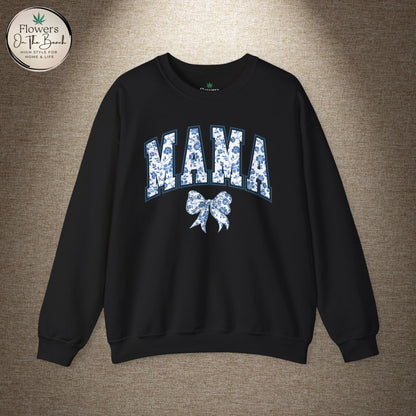 Floral Mama Coquette Blue Flowers Crewneck Sweatshirt, Mother's Day Gift, Gift for Her, Mom Apparel, Floral Sweatshirt, Boy Mom Sweatshirt