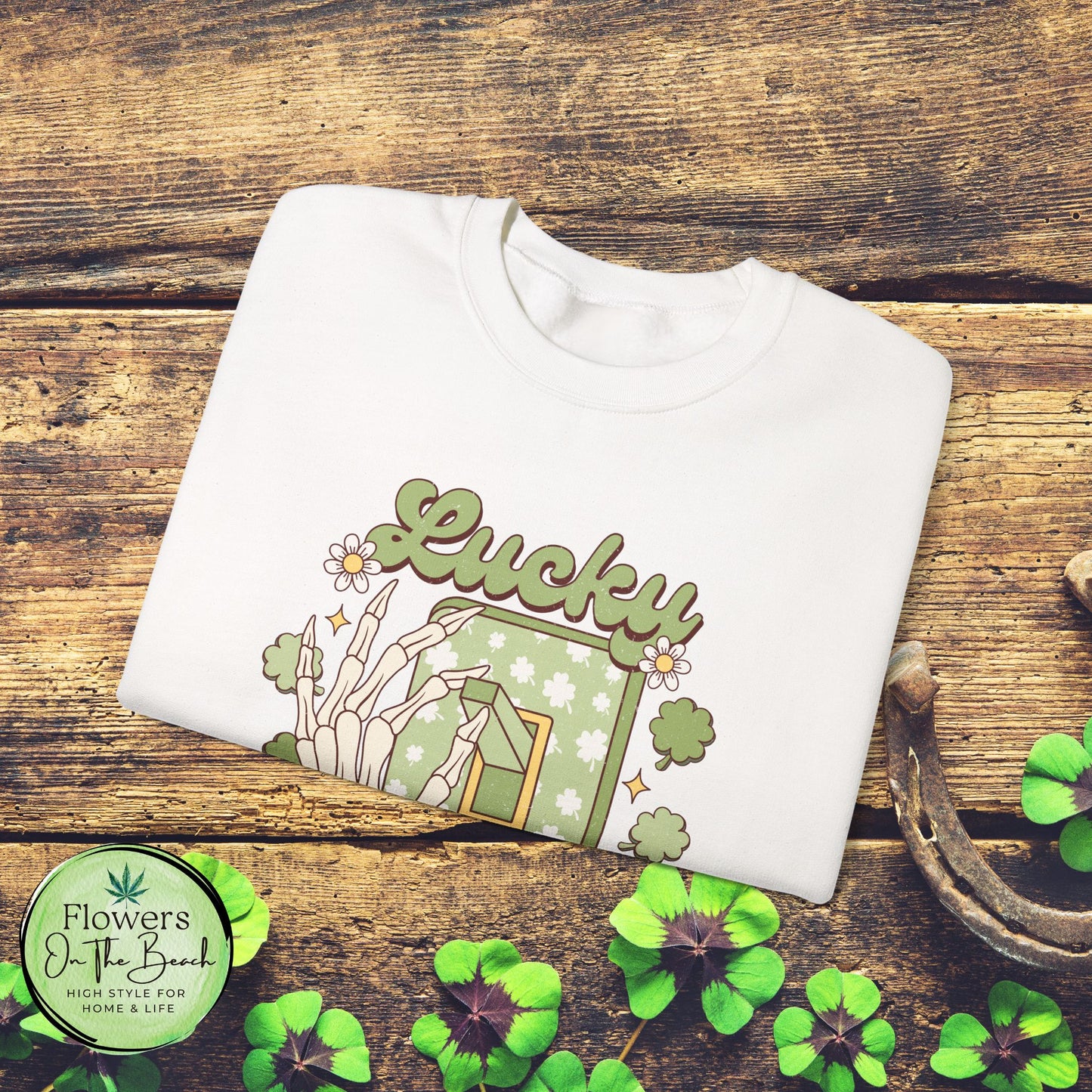 St Patrick's Day Crewneck Sweatshirt, Lucky Season Skeleton Hand Light Switch, Unisex Heavy Blend Pullover, Gift for St Paddy's Day,