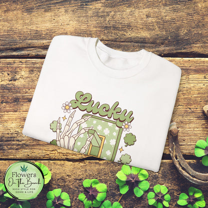 St Patrick's Day Crewneck Sweatshirt, Lucky Season Skeleton Hand Light Switch, Unisex Heavy Blend Pullover, Gift for St Paddy's Day,