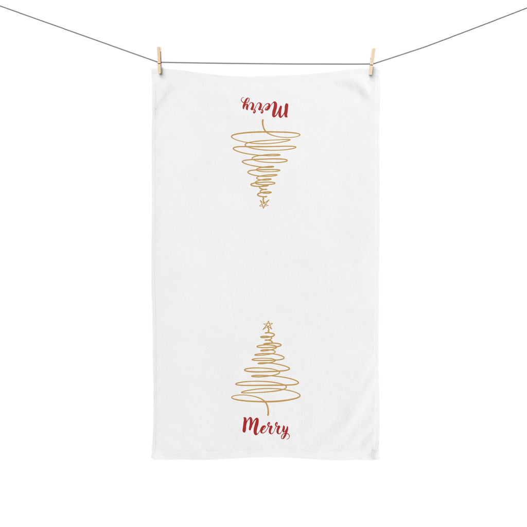 Merry - Minimalist Gold Christmas Tree Hand Towel