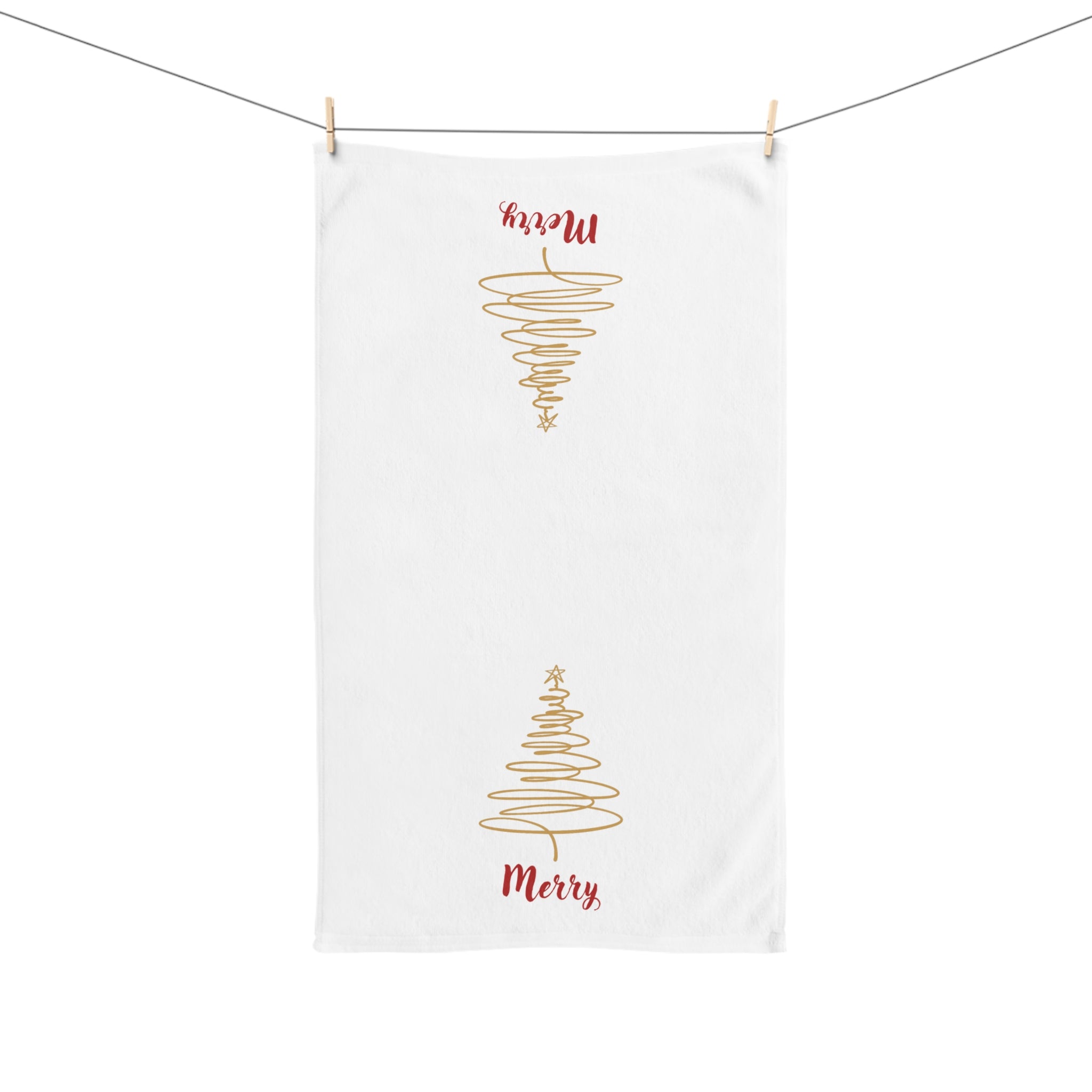 Merry - Minimalist Gold Christmas Tree Hand Towel