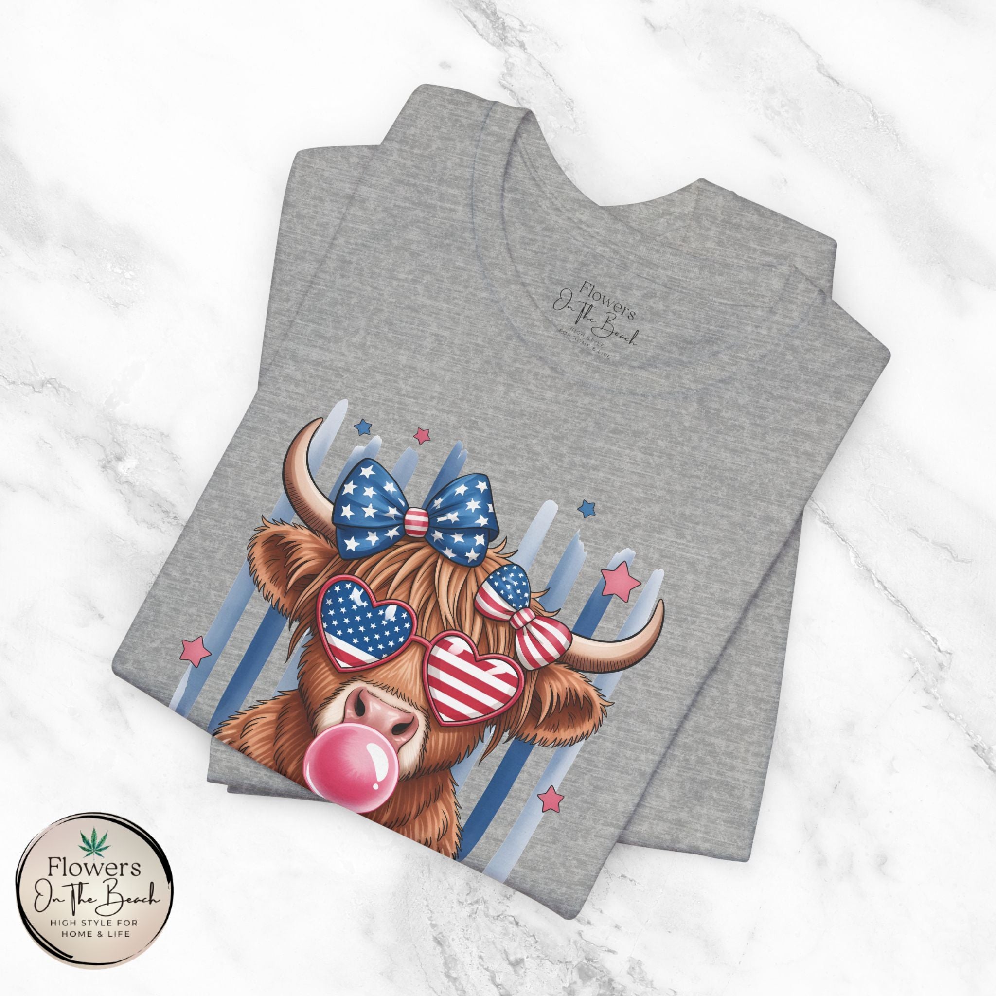 All-American Girl Highland Cow T-Shirt — Patriotic Cute Cow Tee