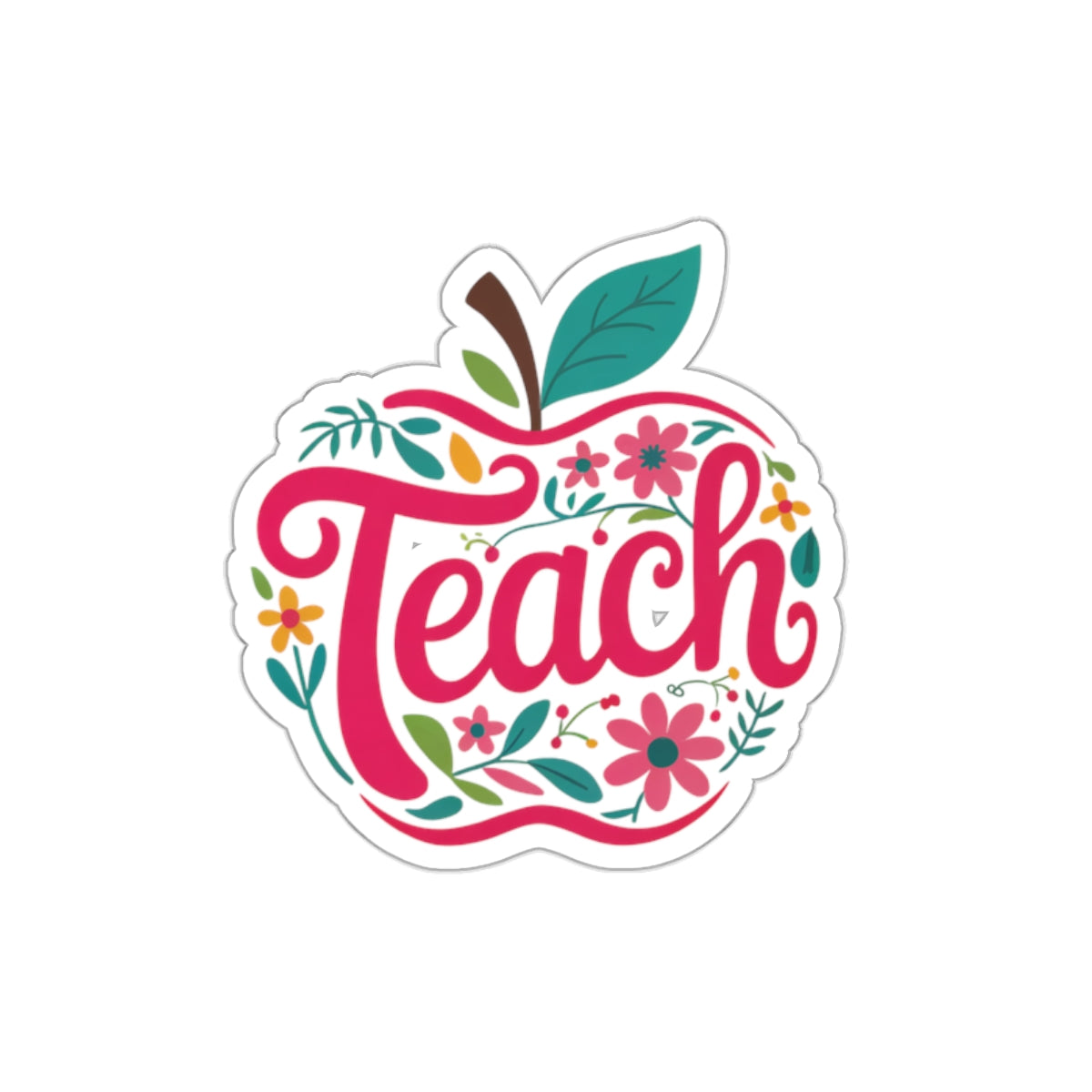 Teach Apple Die-Cut Sticker — Floral Teacher Appreciation Laptop Decal