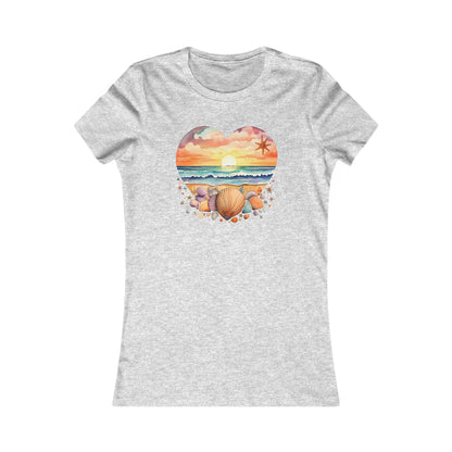 Beachy Women's Tee, Heart Graphic T-Shirt for Her, Love Shirt Gift, Romantic Casual Top, Seashell and Heart, Valentines Gift