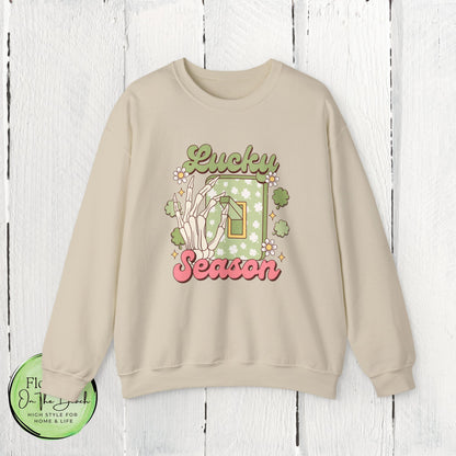 St Patrick's Day Crewneck Sweatshirt, Lucky Season Skeleton Hand Light Switch, Unisex Heavy Blend Pullover, Gift for St Paddy's Day,