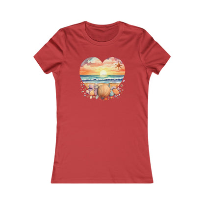 Beachy Women's Tee, Heart Graphic T-Shirt for Her, Love Shirt Gift, Romantic Casual Top, Seashell and Heart, Valentines Gift