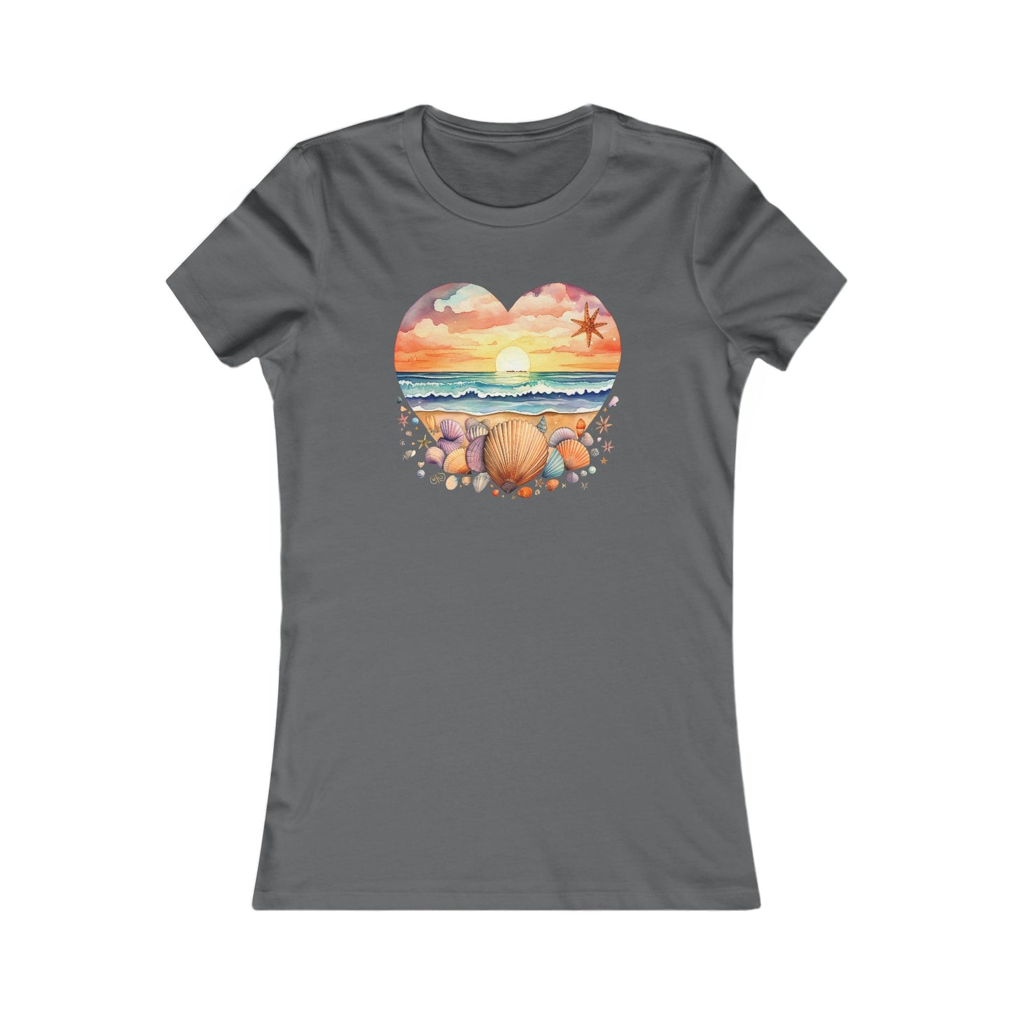 Beachy Women's Tee, Heart Graphic T-Shirt for Her, Love Shirt Gift, Romantic Casual Top, Seashell and Heart, Valentines Gift