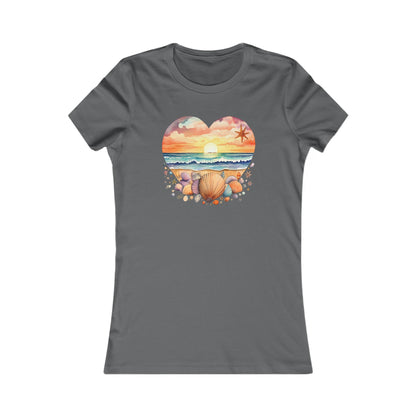 Beachy Women's Tee, Heart Graphic T-Shirt for Her, Love Shirt Gift, Romantic Casual Top, Seashell and Heart, Valentines Gift