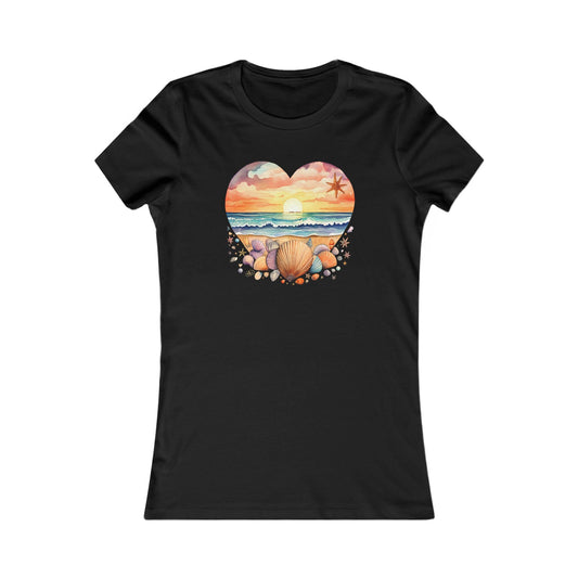 Beachy Women's Tee, Heart Graphic T-Shirt for Her, Love Shirt Gift, Romantic Casual Top, Seashell and Heart, Valentines Gift