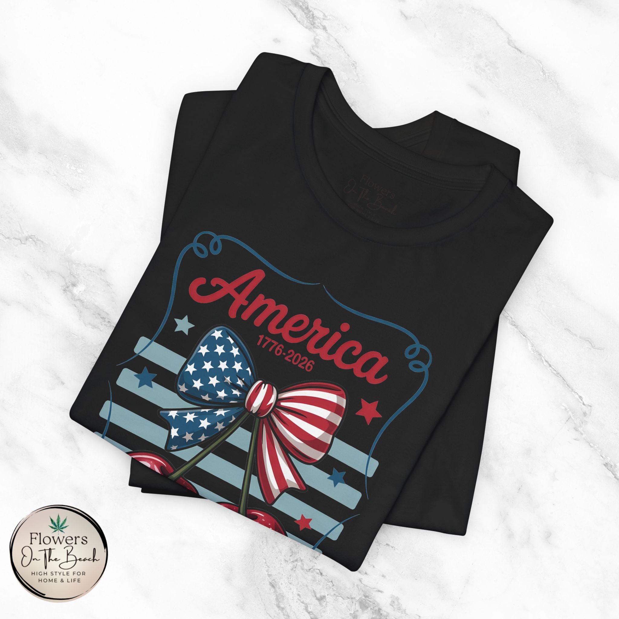 Patriotic 250th Cherries & Bows Tee — America's 250th Anniversary T-Shirt