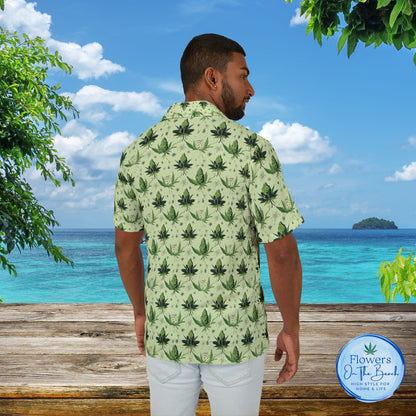 Men's Weed Hawaiian Shirt, Festive Green Marijuana Aloha Shirt, Tropical Cannabis Flowers Button-Up, Rasta Leaf Beach Shirt, Summer 420