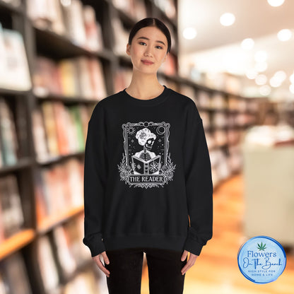 Tarot Card Skeleton Sweatshirt, The Reader Graphic Design, Gift for Tarot Lovers, Skeleton Clothing, Gothic Sweatshirt, Book Lover Apparel