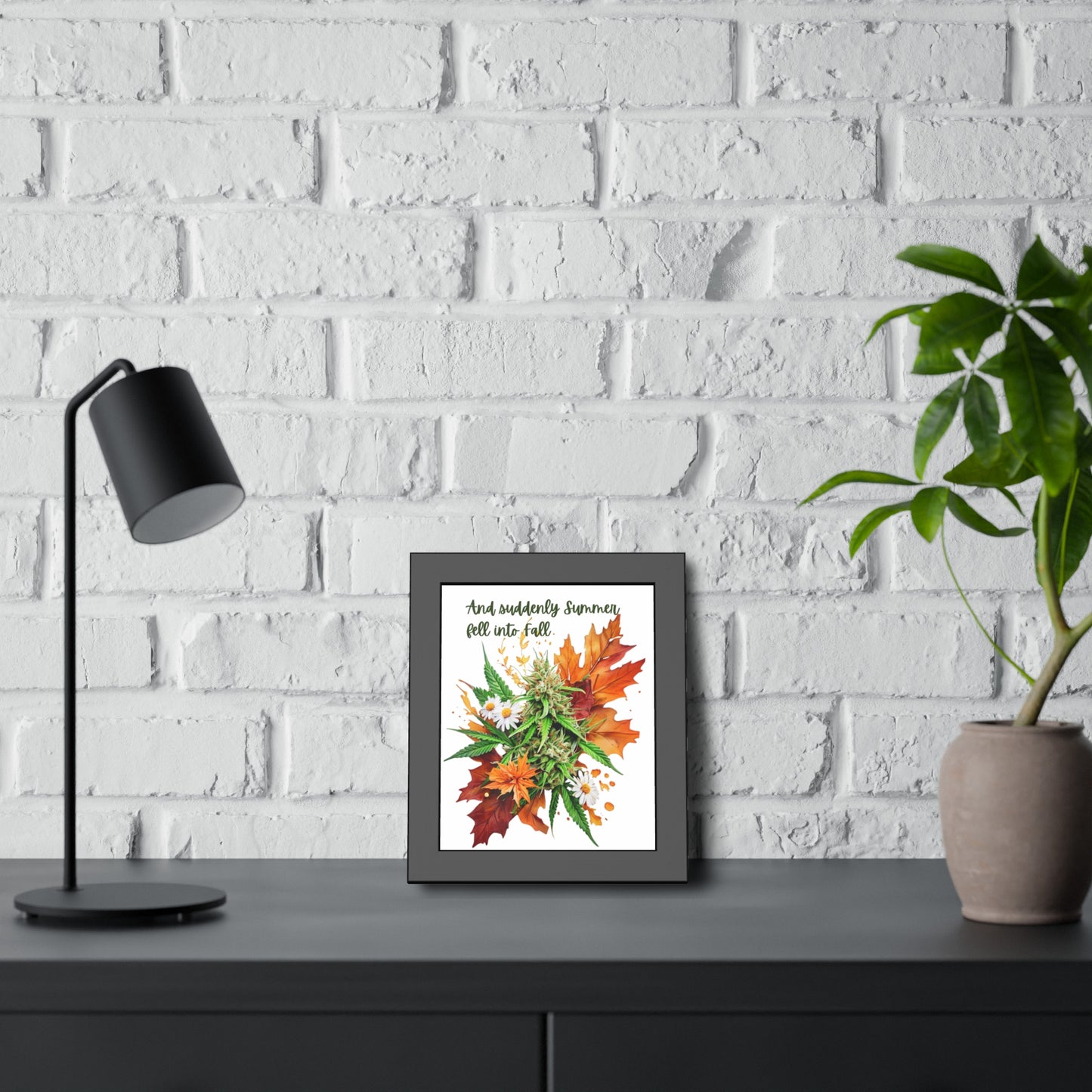 Framed Art Poster, Autumn Art, Cannabis and Autumn Leaves, 420 Stoner Poster, Fall Decor