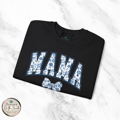 Floral Mama Coquette Blue Flowers Crewneck Sweatshirt, Mother's Day Gift, Gift for Her, Mom Apparel, Floral Sweatshirt, Boy Mom Sweatshirt
