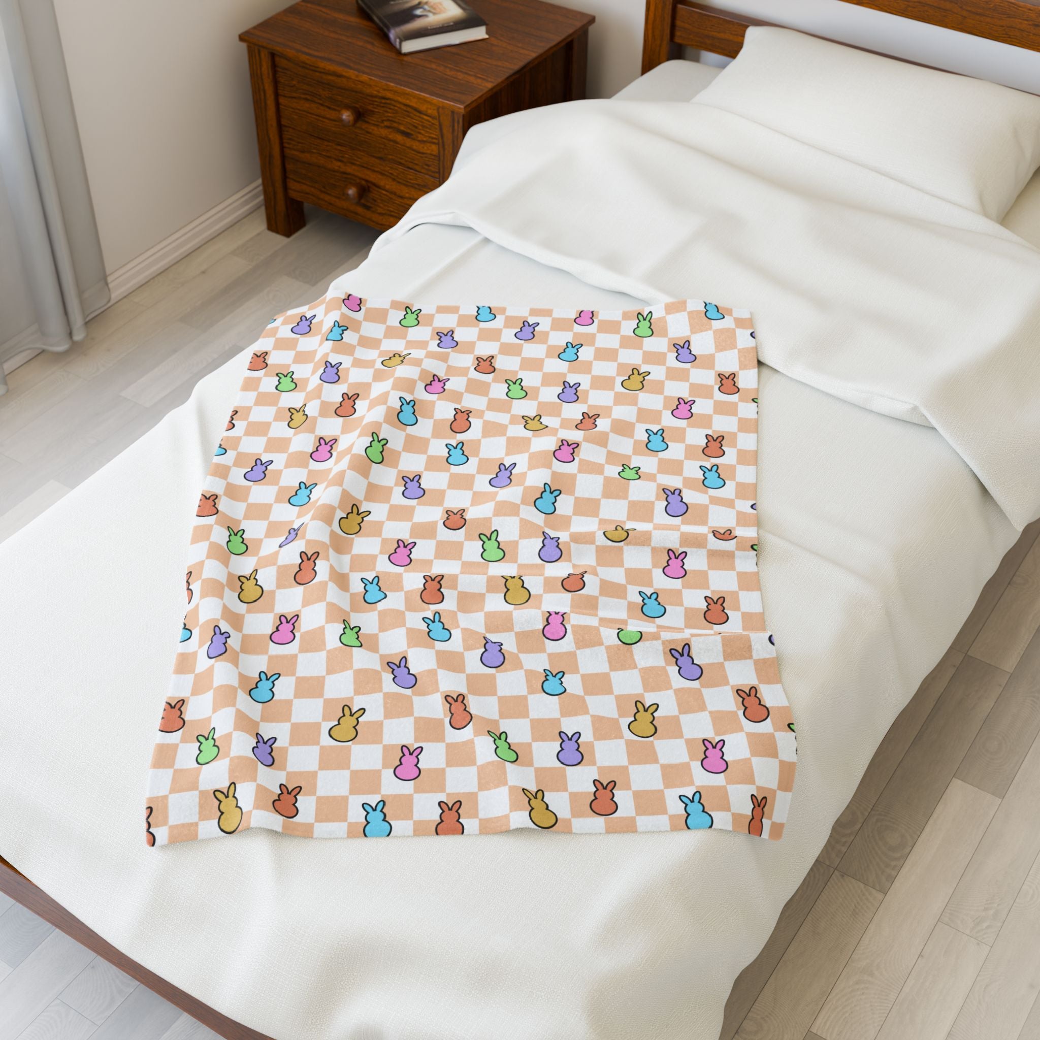 Orange Spring Peeps Bunnies Velveteen Plush Blanket