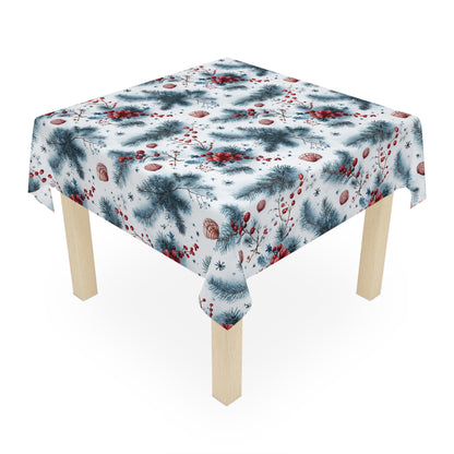 Tablecloth, Beachy Christmas Seashells and Evergreen Sprigs, Shells and Holly Table Cover, Holiday Decor, Christmas Tablecloth, Coastal Home