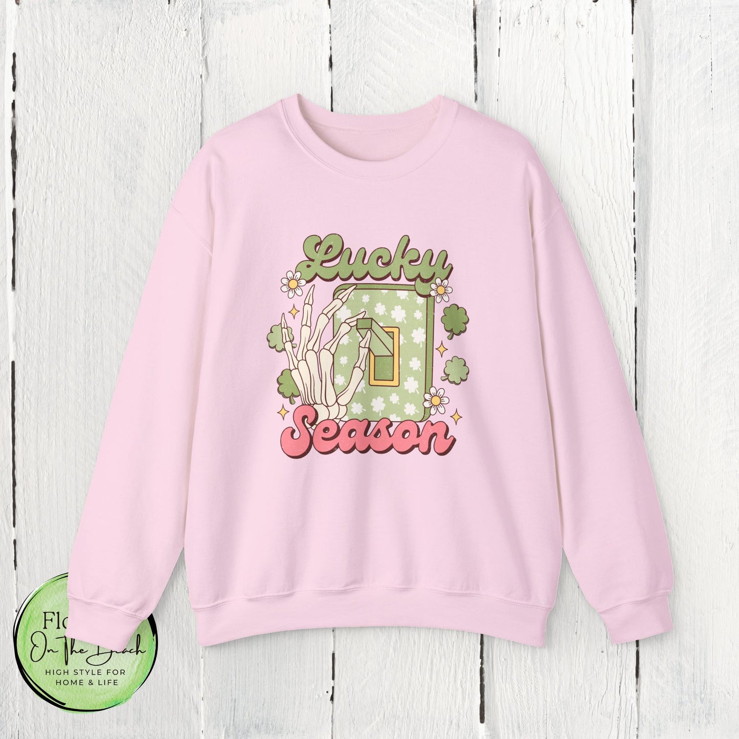 St Patrick's Day Crewneck Sweatshirt, Lucky Season Skeleton Hand Light Switch, Unisex Heavy Blend Pullover, Gift for St Paddy's Day,