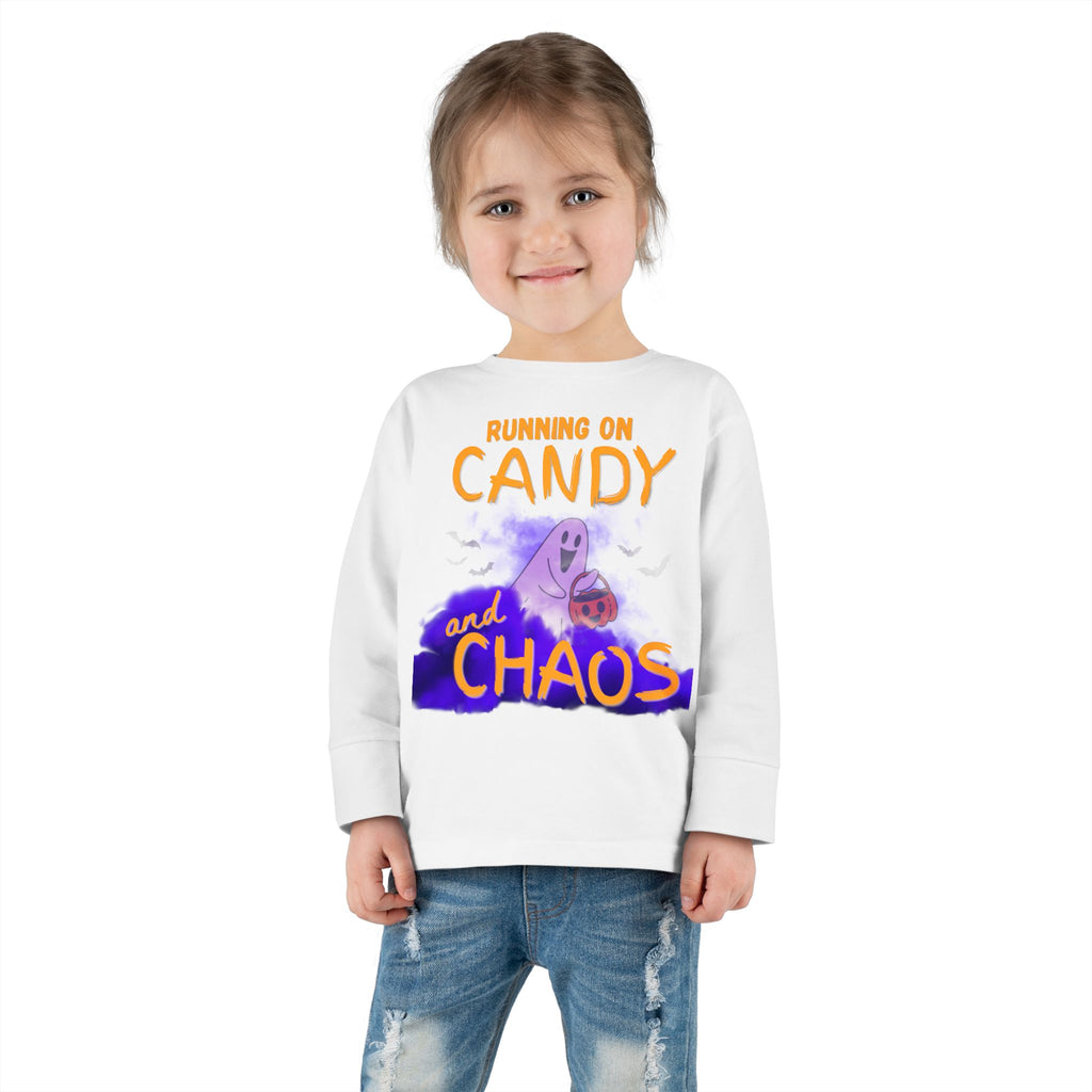 Toddler Long Sleeve Tee - 'Running on Candy and Chaos' Halloween Pumpkin Shirt