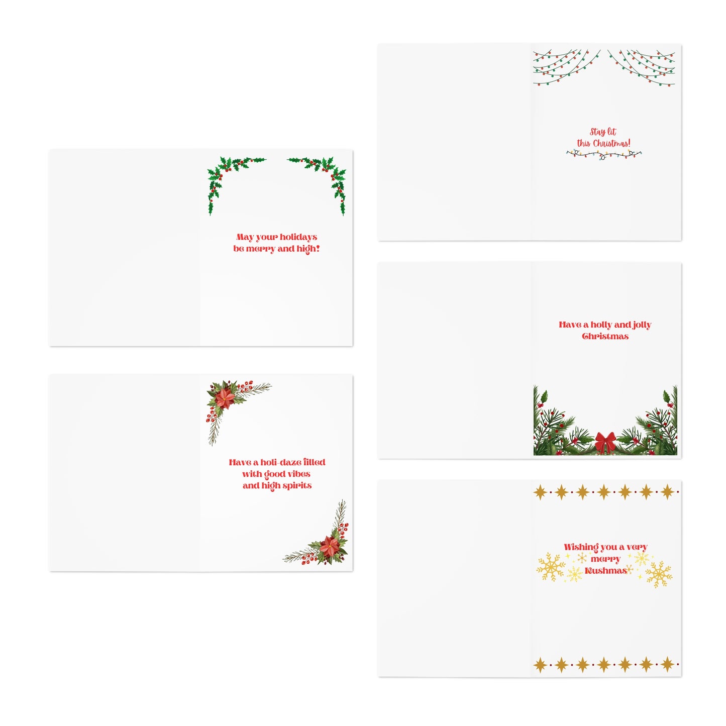 5 Stoner Xmas Cards, Cannabis-Inspired Holiday 5-Pack, Festive, Unique, Marijuana, Weed, Christmas Cards, 420 Holiday Cards, Weed Lovers Gift