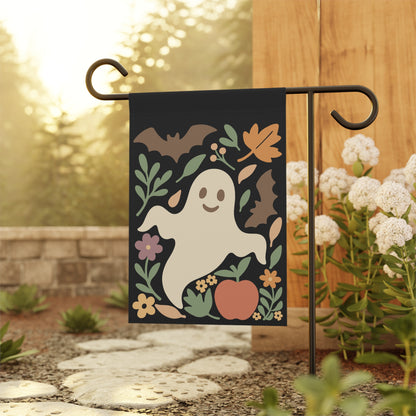 Boho Halloween Garden Banner, Unique Fall Flag, Ghosts and Bats Design, Garden Hanging Flag,  Spooky Season Garden Flag, Boho Halloween, Boho Spooky Decor