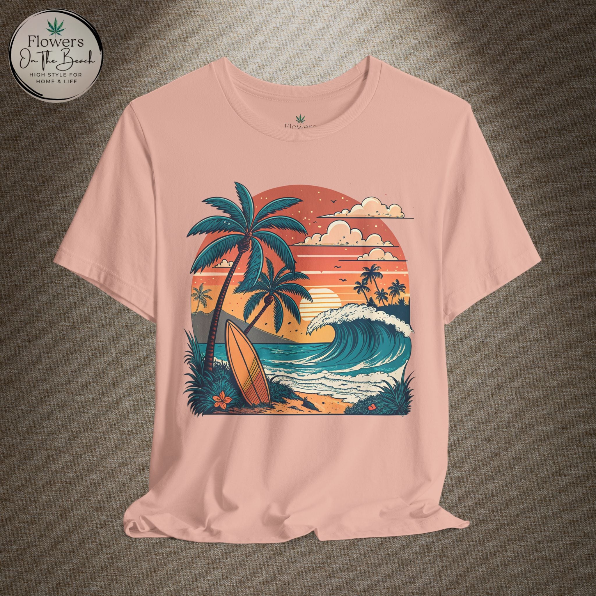 Beach Sunset Surfboards T-Shirt, Ocean Wave Tee, Summer Vacation Top, Beach Lover Shirt, Tropical Beach Apparel